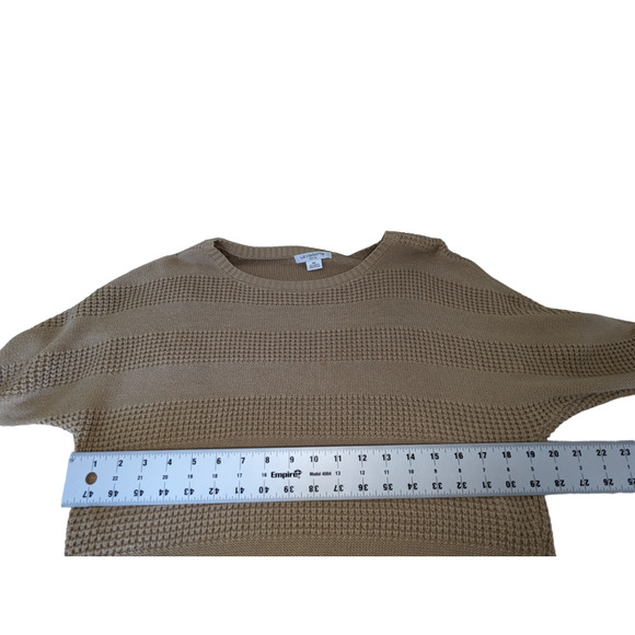 Liz Claiborne Petite Small PS Beige Sweater Cotton Acrylic Textured Knit Crew - Picture 3 of 8